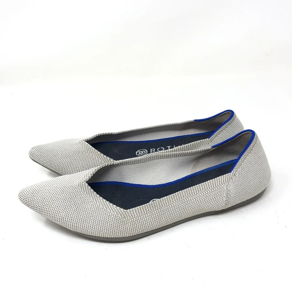 Rothy's Womens 8.5 The Point Travel Foldable Flats Light Grey Pointed Toe Com
